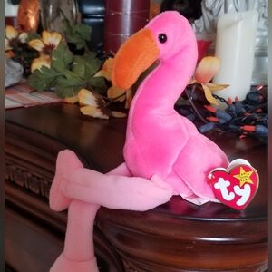1995 Ty Beanie Baby Pinky the Pink Flamingo With Tag Error Beanie Buddy
